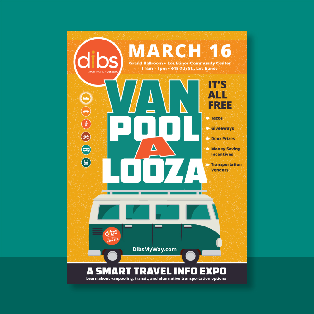 Dibs Van Pool Looza postcard with a van